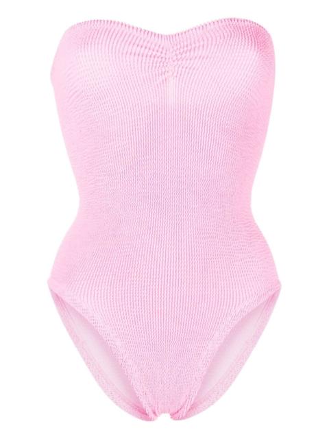 Hunza G Brooke strapless seersucker swimsuit