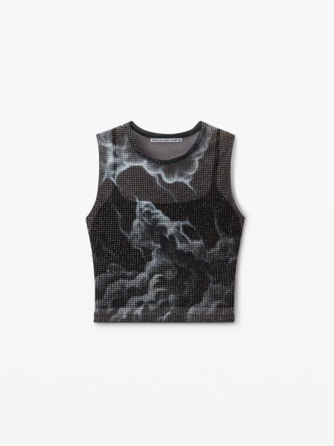 Alexander Wang crystal hotfix cloud-print tank in organza jersey