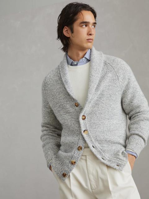 Mouliné cashmere cardigan with raglan sleeves