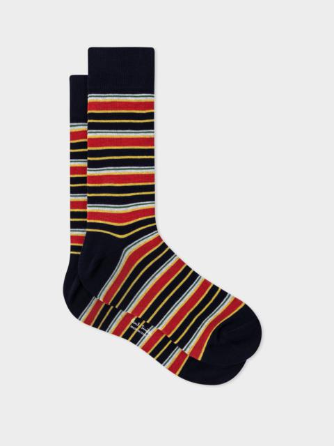 Dark Navy and Red Stripe Cotton-Blend Socks