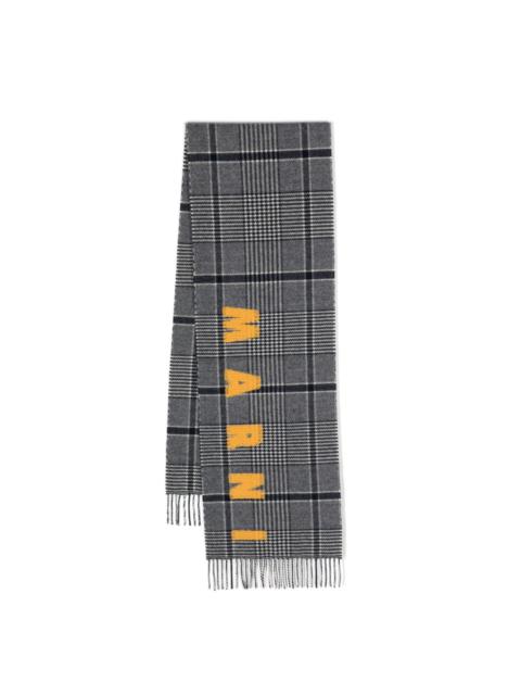 Marni logo-embroidered plaid scarf
