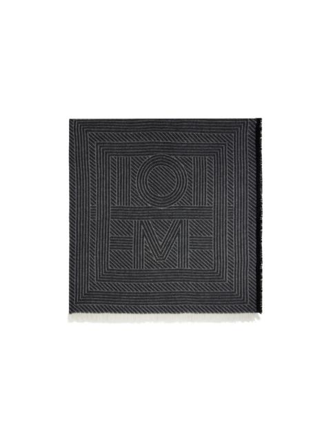 Gray Striped Monogram Wool Scarf