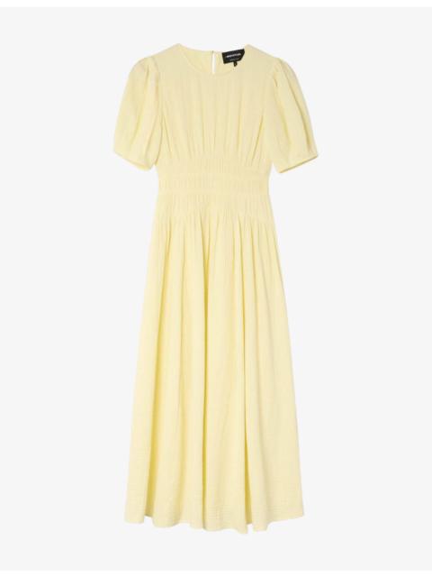 WHISTLES Shirred Cheesecloth Cotton Midi Dress