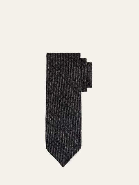 Brioni Men's Wool and Cashmere Windowpane Check Tie