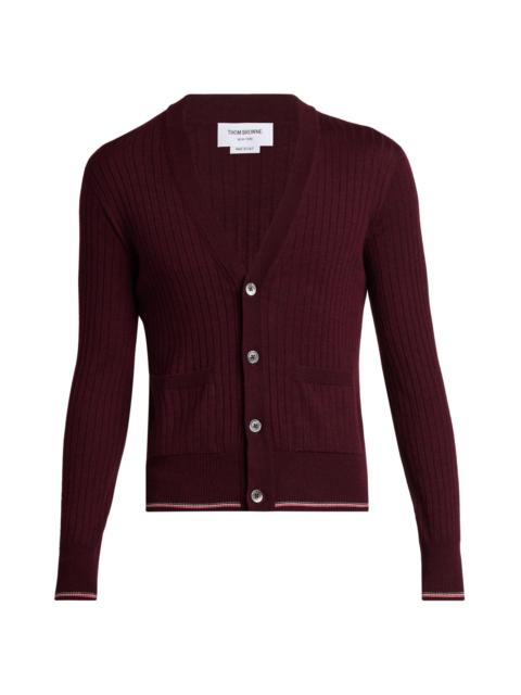 Thom Browne Men's RWB Striped Merino Wool Cardigan - Burgundy