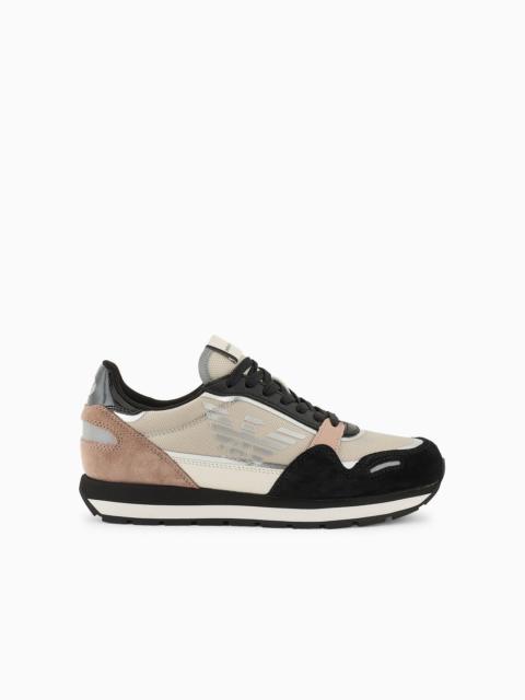 EMPORIO ARMANI Suede sneakers with reflective and nylon details