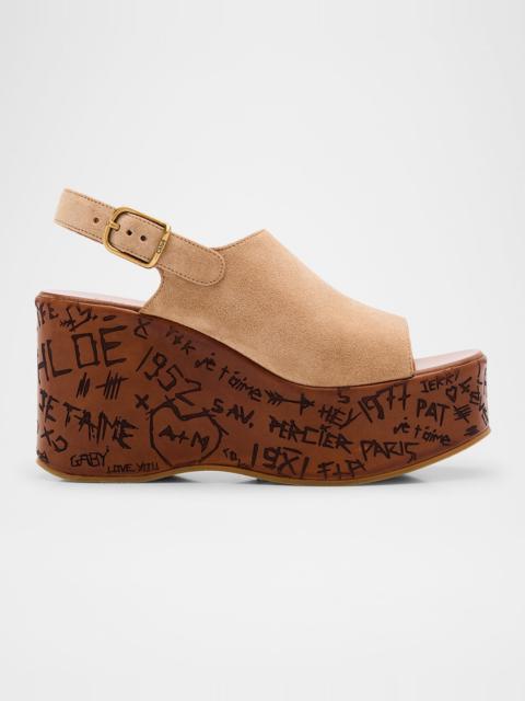 Chloé Maxime Platform Wedge Suede Sandals