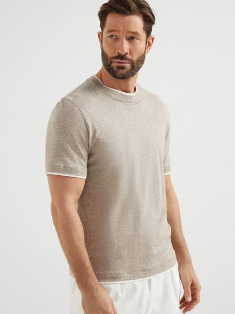 Brunello Cucinelli Linen and cotton jersey crew neck T-shirt with faux-layering