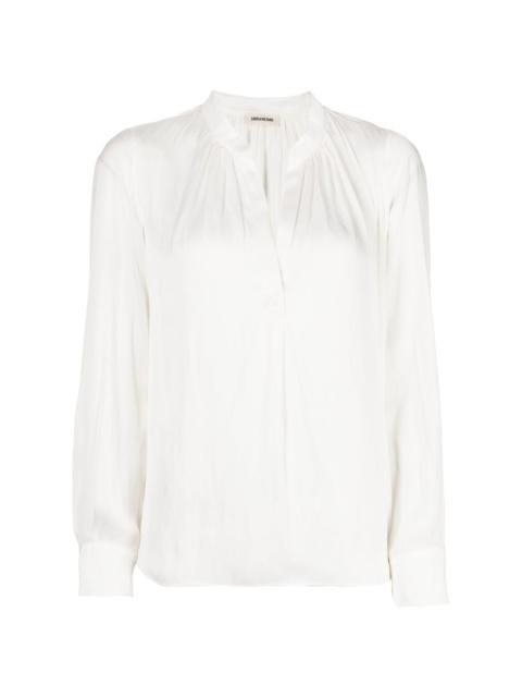 long-sleeve gathered-detail blouse