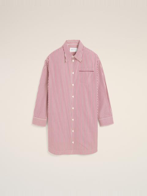 AMI Paris WHITE STRIPED COTTON SHIRT DRESS WITH AMI DE COEUR ARROW