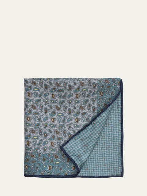 Brioni Men's Paisley-Print Reversible Silk Pocket Square