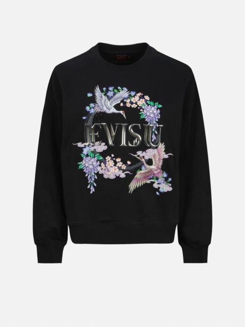 EVISU CRANES AND FLORAL EMBROIDERY WITH LOGO PRINT OVERSIZED SWEATSHIRT