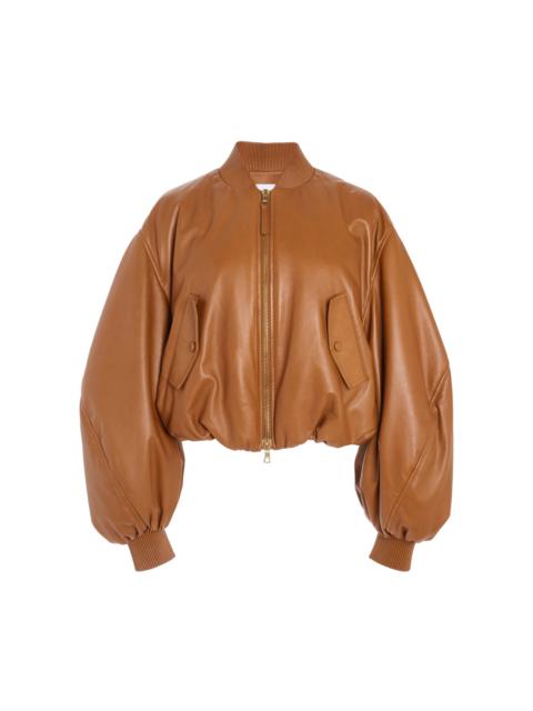 Givenchy Cropped Leather Cocoon Bomber Jacket brown