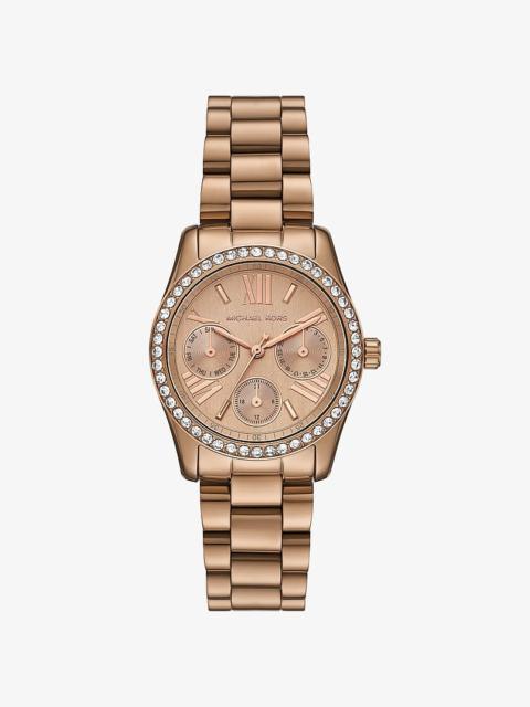 MICHAEL KORS Mini Lexington Pavé Brushed Beige Gold-Tone Watch