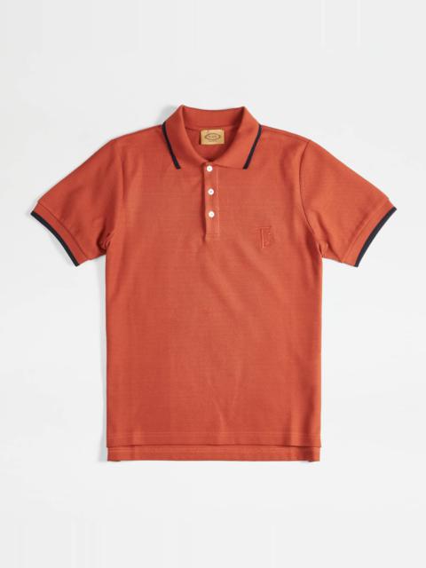 Tod's POLO SHIRT IN JACQUARD COTTON - ORANGE