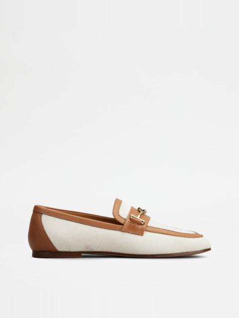 Tod's LOAFERS IN FABRIC AND LEATHER - OFF WHITE, BROWN