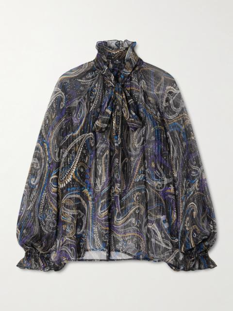 Etro Pussy-bow Printed Metallic Silk-crepon Blouse