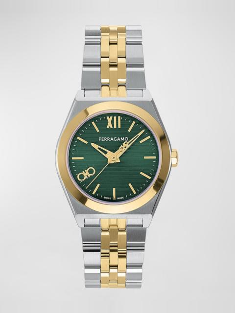 FERRAGAMO 28mm Vega New Watch with Green Dial, Two Tone
