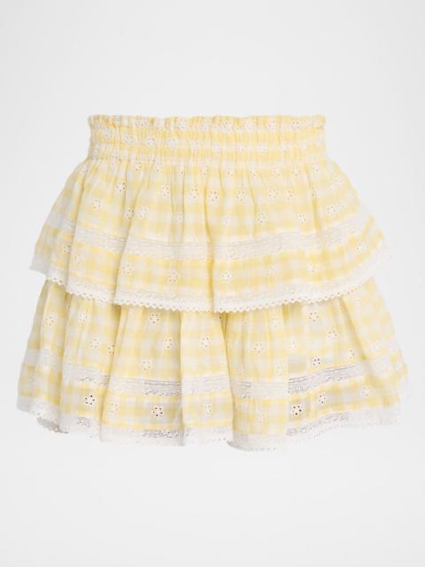 LoveShackFancy Gingham Eyelet Ruffle Mini Skirt