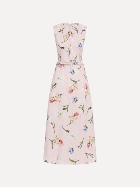 Oscar de la Renta SLEEVELESS PAINTED IRIS POPLIN DAY DRESS