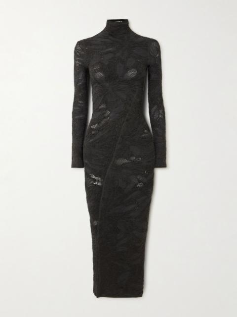 Alaïa Silk-blend jacquard-knit midi dress Dark gray