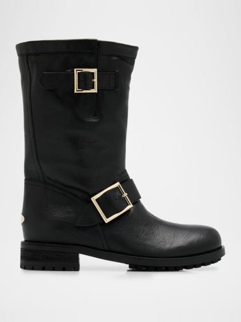 JIMMY CHOO Biker Mid Leather Mid-Calf Boots