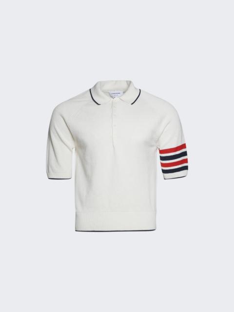 Thom Browne Linen Cotton 4-bar Relaxed Fit Polo White