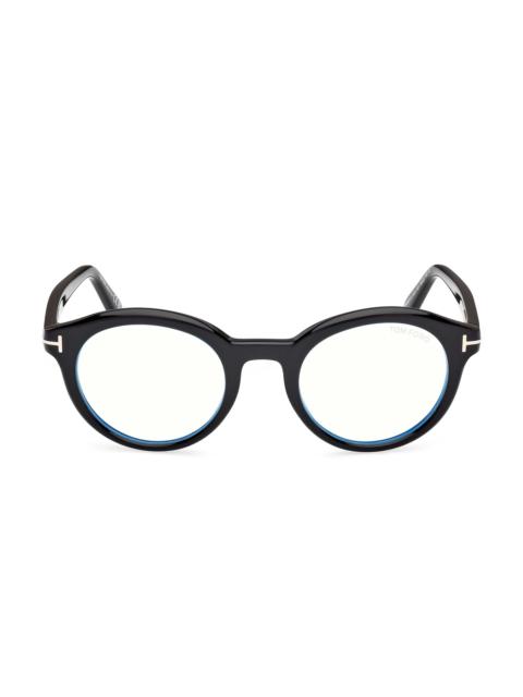 TOM FORD Men's 50MM Round Optical Eyeglasses - Shiny Black