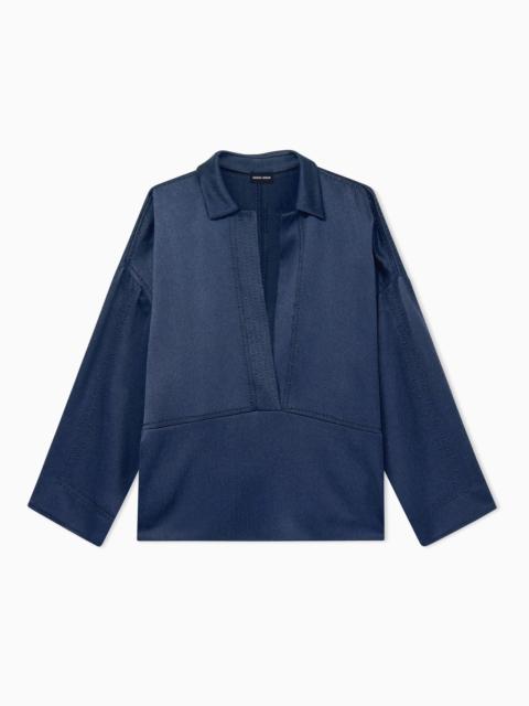 GIORGIO ARMANI SHIRT WIDE HAMMERED SATIN WITH DEEP NECKLINE