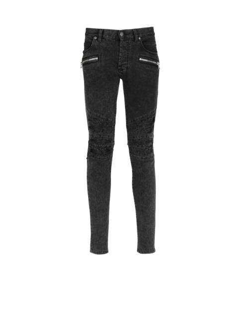 Balmain Faded faux leather slim jeans