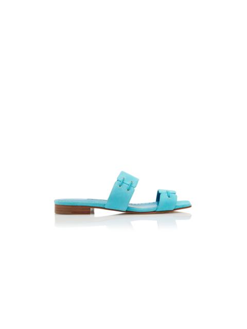 Manolo Blahnik Turquoise Suede Lace Detail Flat Sandals