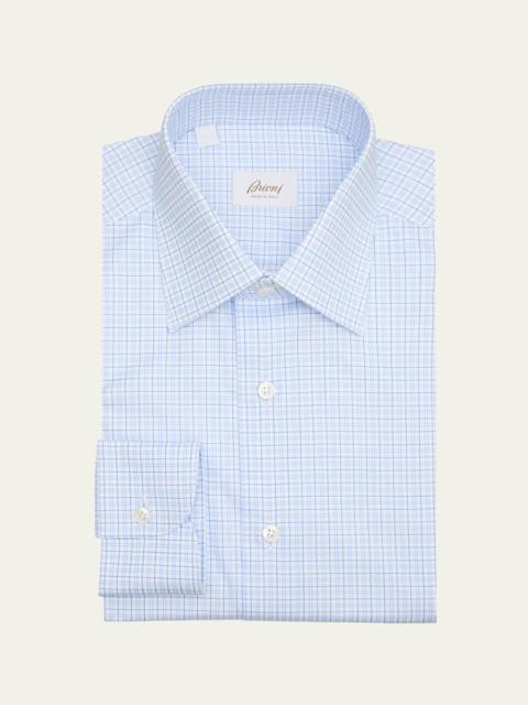 Brioni Men's Cotton Micro-Plaid Point Collar Dress Shirt
