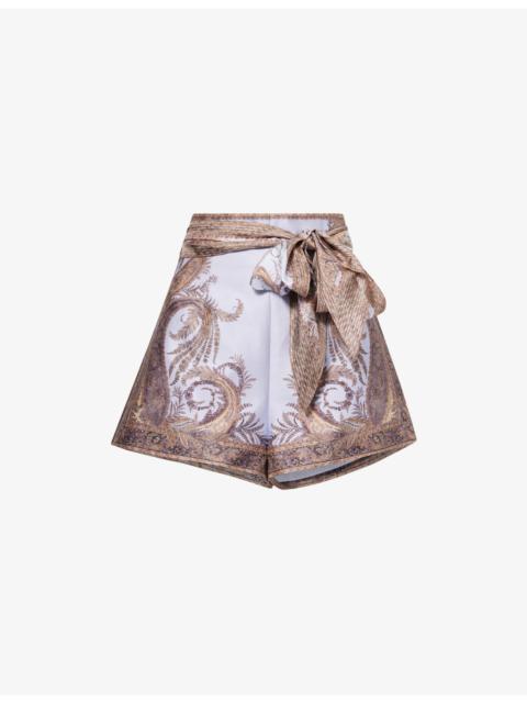 Zimmermann Printed Belted Silk And Cotton Shorts