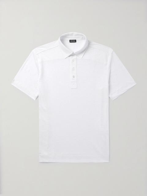 ZEGNA Slim-Fit Linen Polo Shirt White