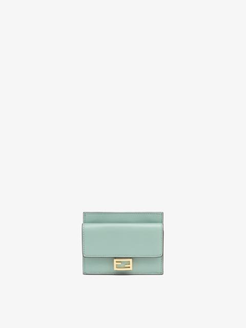 FENDI Baguette cardholder with three card slots and coin pocket with snap button. Made of mint green nappa