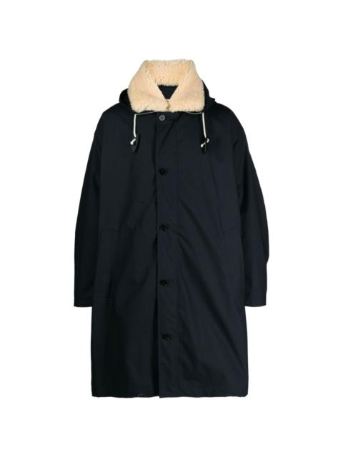 shearling-collar button-up coat