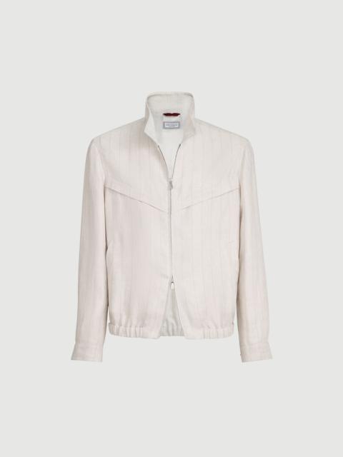 Brunello Cucinelli Linen chalk stripe chevron outerwear jacket