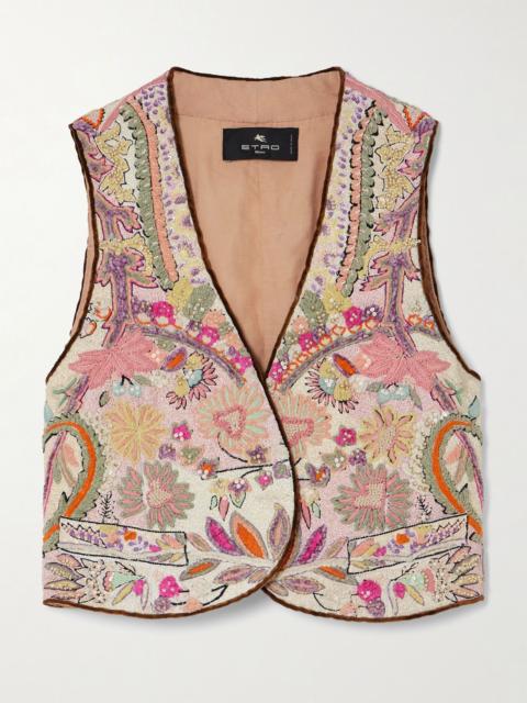 Etro Cropped embellished linen-bouclé vest Pink