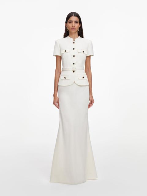 self-portrait Cream Linen Blend Peplum Maxi Dress