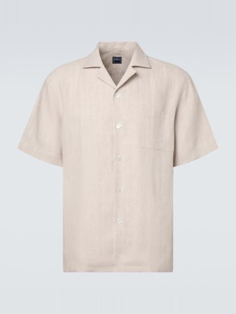 FEDELI Striped linen bowling shirt