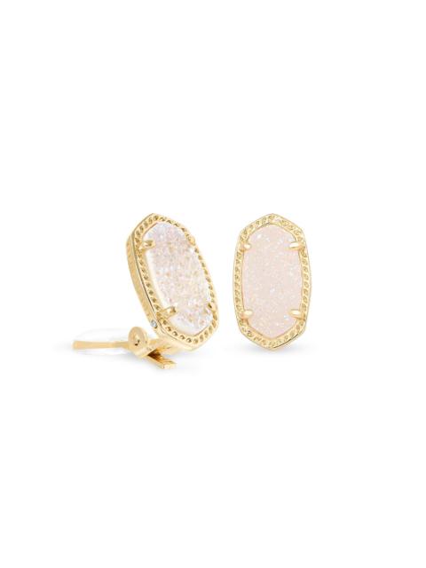 KENDRA SCOTT Ellie Clip-On Gold Stud Earrings in Iridescent Drusy