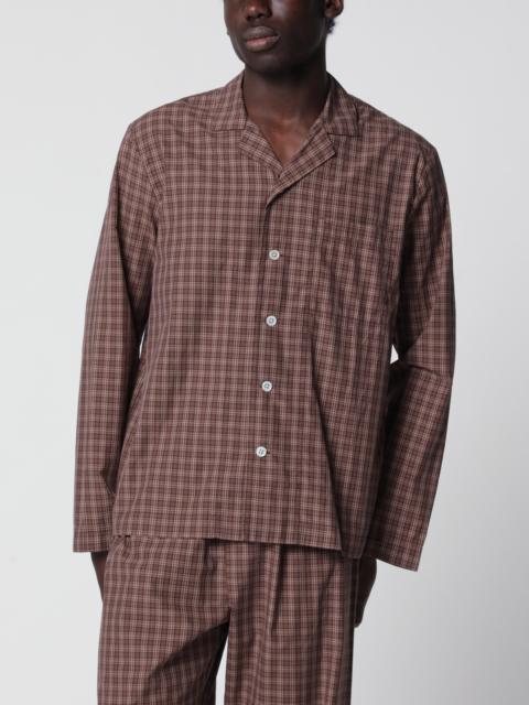 TEKLA Serra-colored cotton pajama shirt with check pattern
