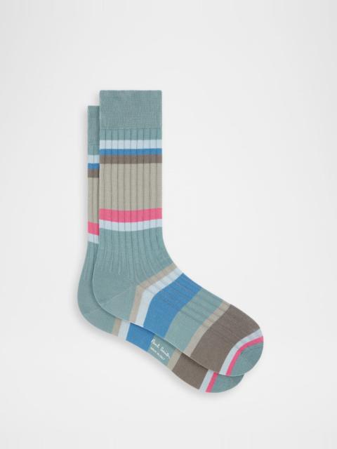 Paul Smith Men's Pool Ribbed Stripe Mid-Calf Socks