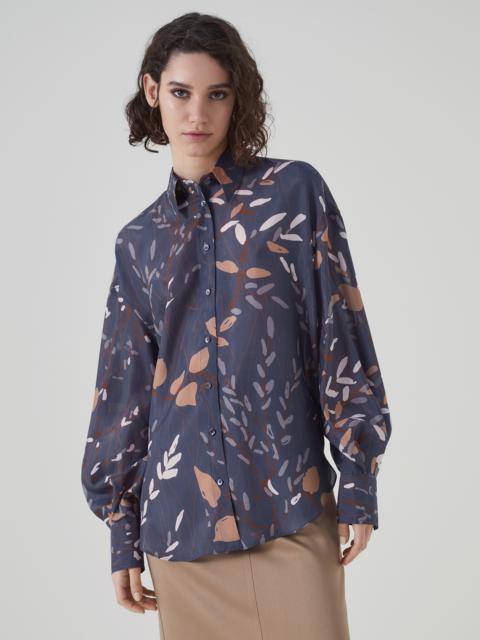 Ramage print silk pongee shirt with monili