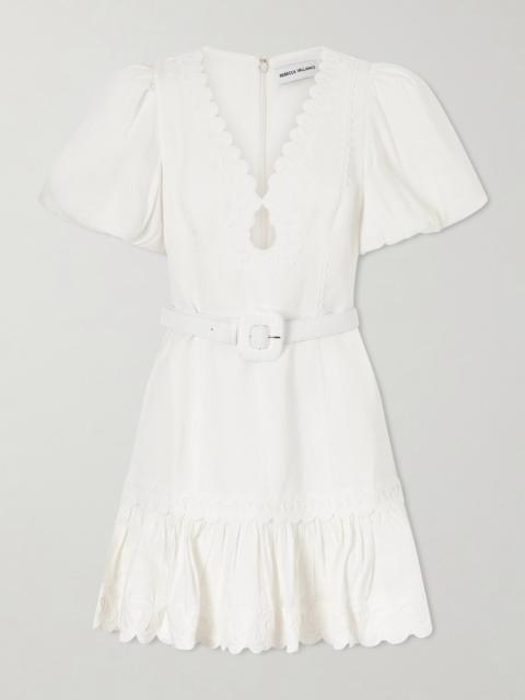 REBECCA VALLANCE Kahlia Ruffled Scalloped Linen-blend Mini Dress