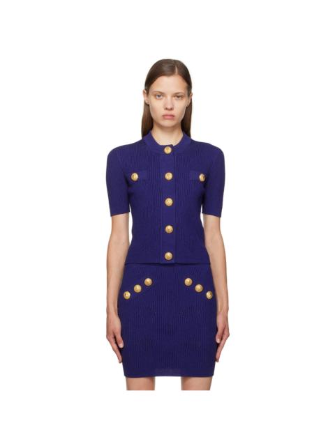 Balmain Blue Vichy Knit Cardigan