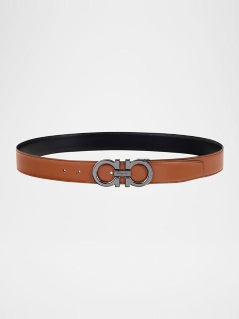 FERRAGAMO Men's Double Adjustable Leather Gancini Belt