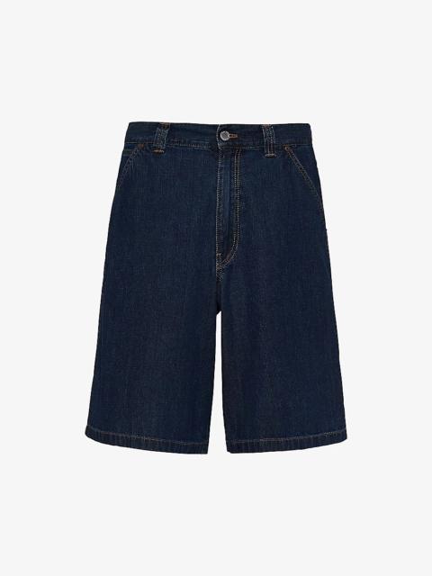 Prada Brand-plaque multi-pocket regular-fit washed-denim Bermuda shorts
