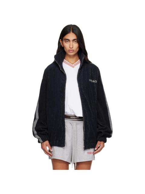 VERSACE Navy Cotton-Terry Jacquard Zip Jacket