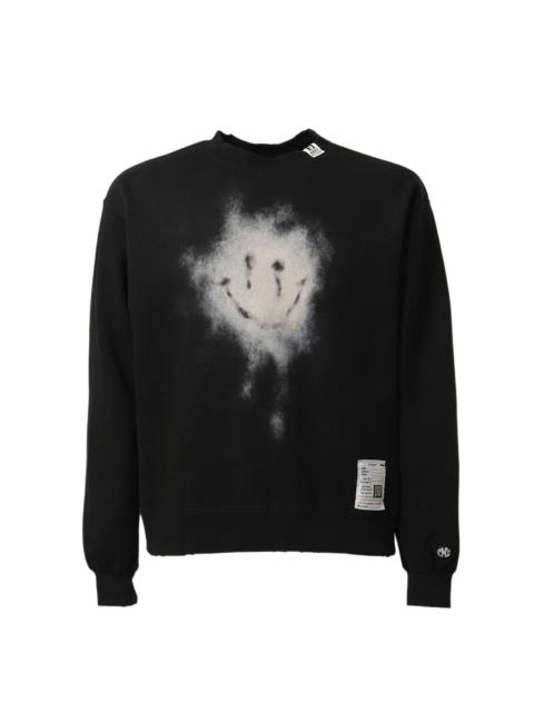 DISTRESSED SMILY FACE PT PULLOVER / BLK
